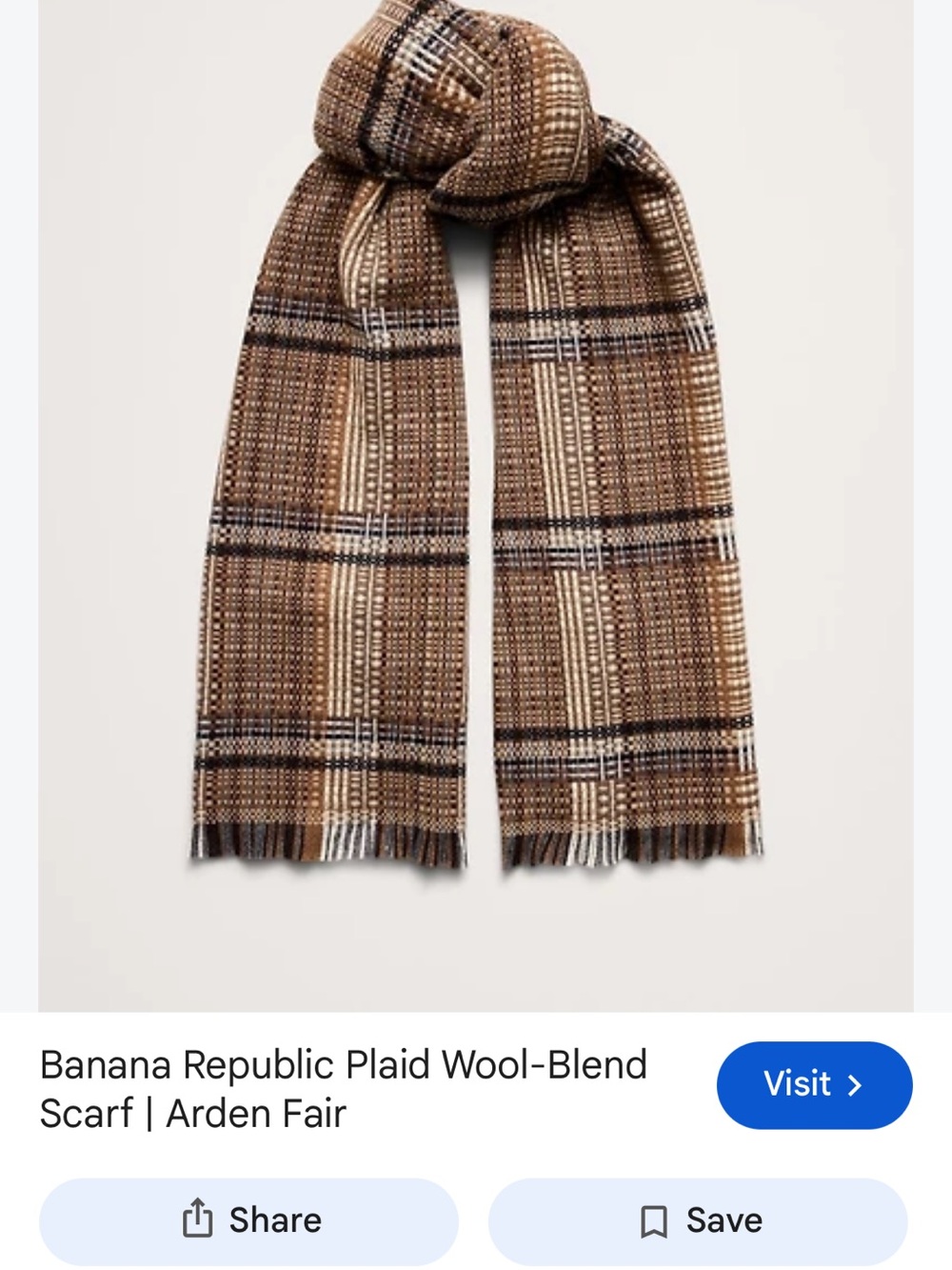 Banana Republic Plaid Wool-Blend Scarf in Brown and Cream